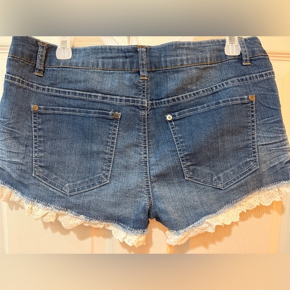 Forever 21 Blue and White Jean Shorts with Eyelet Lace Trim - Picture 4 of 4